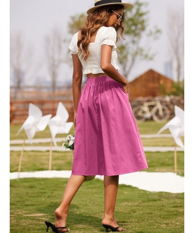 Women's Polka Dot Midi Skirts Casual High Elastic Waist A Line Pleated Midi Chiffon Skirts with Pockets Hot Pink $19.75 Skirts