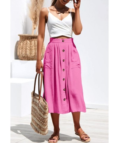 Women's Polka Dot Midi Skirts Casual High Elastic Waist A Line Pleated Midi Chiffon Skirts with Pockets Hot Pink $19.75 Skirts