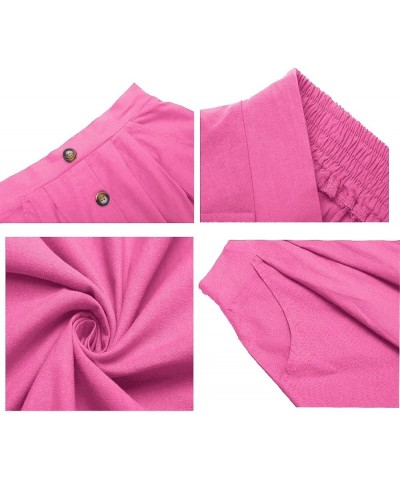 Women's Polka Dot Midi Skirts Casual High Elastic Waist A Line Pleated Midi Chiffon Skirts with Pockets Hot Pink $19.75 Skirts