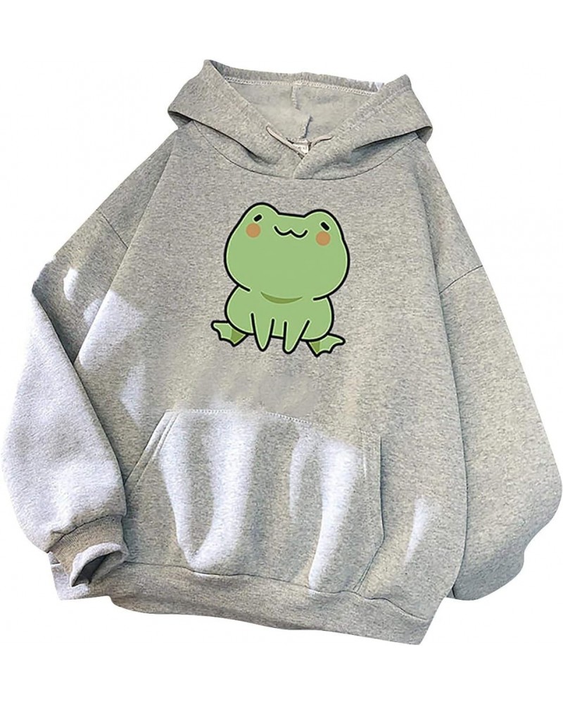 Women Lovely Hoodies, Women's Teen Girls Cute Frog Frog Hoodie Sweatshirts Loose Pullover Tops Shirts Gray $12.09 Hoodies & S...