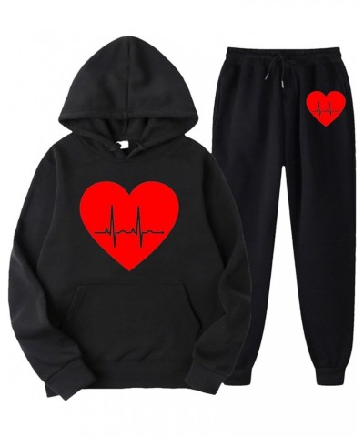 Womens Valentine Hoodies Sweatsuits Two Piece Outfits Lounge Sets Matching Long Pant Spring Workout Athletic Tracksuits Black...