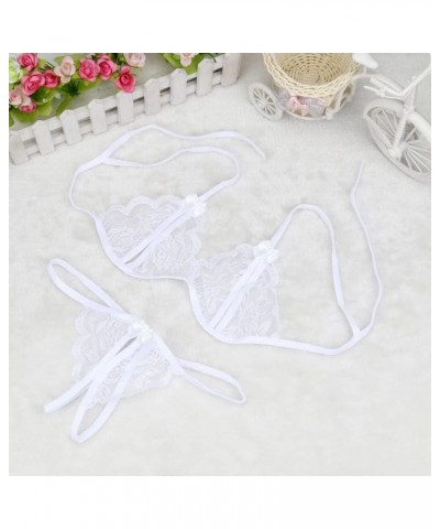 Women's Lingerie, Sleep & Lounge Sexy Lace Mesh Bridal Pajama Boudoir Nightwear Push Up Bra and Panties Babydoll Nightwear Wh...