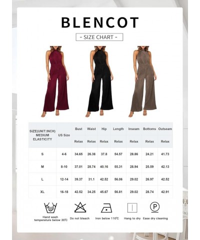 Women's Sleeveless Halter Neck Wide Leg Romper Casual Velvet Corduroy Jumpsuits with Pockets Brown $21.10 Jumpsuits