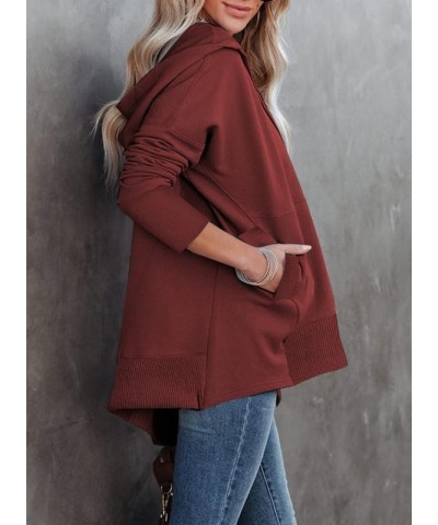 Womens Oversized Sweatshirt Hoodies Casual Button V Neck Hooded Pullover Tops with Pocket B-red $24.77 Hoodies & Sweatshirts