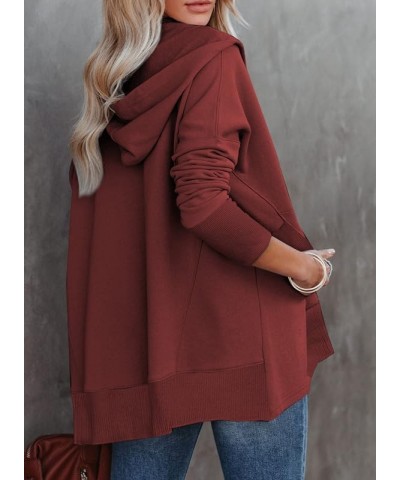 Womens Oversized Sweatshirt Hoodies Casual Button V Neck Hooded Pullover Tops with Pocket B-red $24.77 Hoodies & Sweatshirts