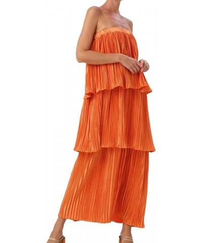 Womens Strapless Maxi Dress Tube Top Bodycon Long Dresses Solid Floral Club Cocktail Night Midi Dresses 12-orange $11.79 Dresses