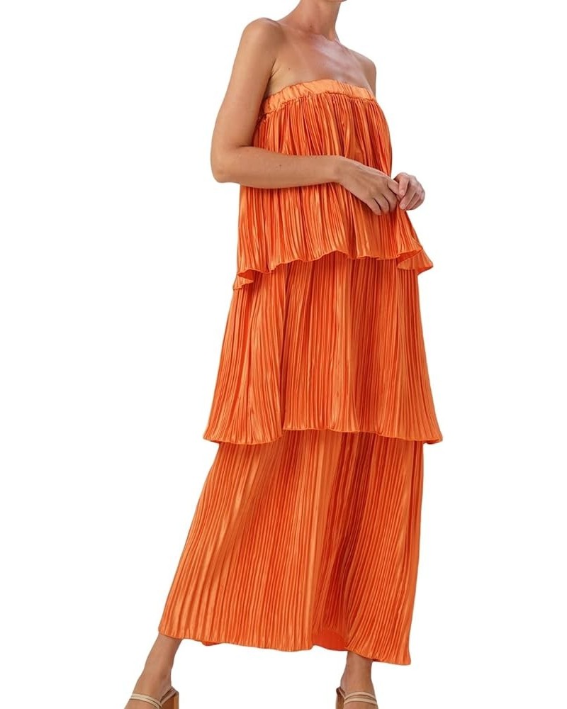 Womens Strapless Maxi Dress Tube Top Bodycon Long Dresses Solid Floral Club Cocktail Night Midi Dresses 12-orange $11.79 Dresses