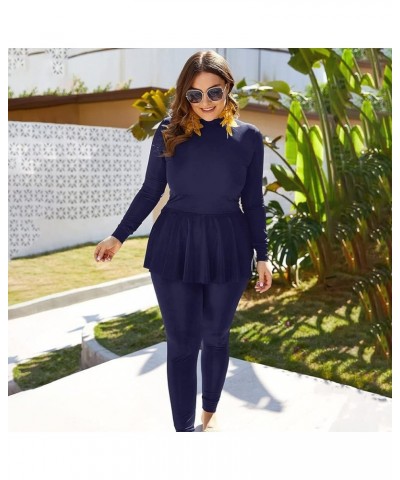 Women's Plus Size Muslim Swimsuits One Piece Modest Burkini Islamic Long Sleeve Full Cover Rash Guard ​Bathing Suits Dark Blu...