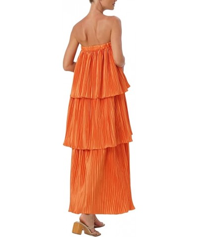 Womens Strapless Maxi Dress Tube Top Bodycon Long Dresses Solid Floral Club Cocktail Night Midi Dresses 12-orange $11.79 Dresses