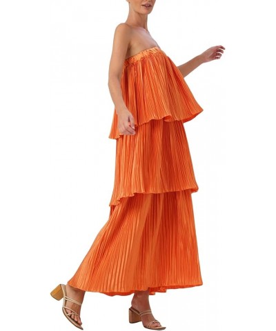 Womens Strapless Maxi Dress Tube Top Bodycon Long Dresses Solid Floral Club Cocktail Night Midi Dresses 12-orange $11.79 Dresses