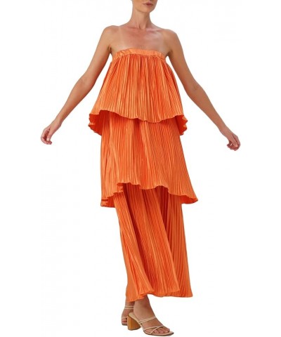 Womens Strapless Maxi Dress Tube Top Bodycon Long Dresses Solid Floral Club Cocktail Night Midi Dresses 12-orange $11.79 Dresses