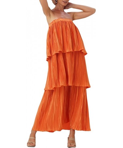 Womens Strapless Maxi Dress Tube Top Bodycon Long Dresses Solid Floral Club Cocktail Night Midi Dresses 12-orange $11.79 Dresses