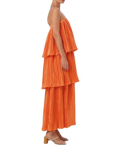 Womens Strapless Maxi Dress Tube Top Bodycon Long Dresses Solid Floral Club Cocktail Night Midi Dresses 12-orange $11.79 Dresses