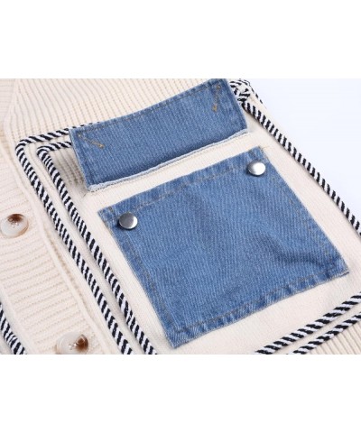 Women's Open Front Cardigan Oversized Button Down Denim Jean Patchwork Sweater Coat Beige $22.44 Sweaters