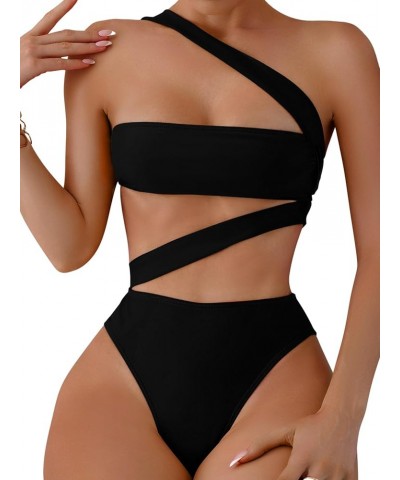 Sexy Cutout Tube High Waist Bandeau Bathing One Piecce Swimsuit Tube Black $18.86 Swimsuits