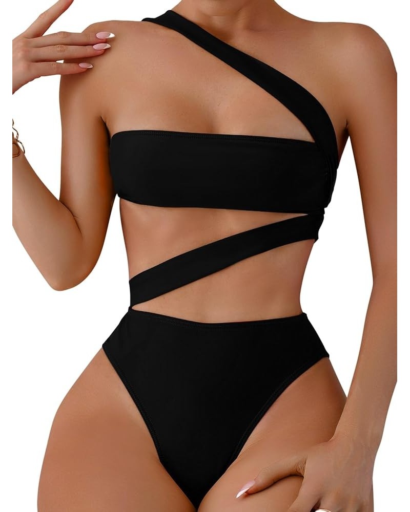 Sexy Cutout Tube High Waist Bandeau Bathing One Piecce Swimsuit Tube Black $18.86 Swimsuits