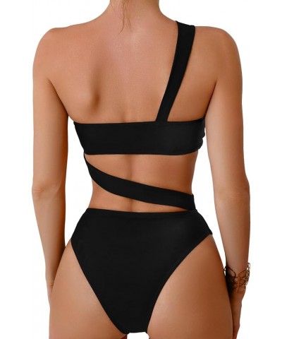 Sexy Cutout Tube High Waist Bandeau Bathing One Piecce Swimsuit Tube Black $18.86 Swimsuits