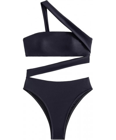 Sexy Cutout Tube High Waist Bandeau Bathing One Piecce Swimsuit Tube Black $18.86 Swimsuits