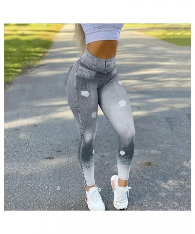 High Waisted Leggings for Women Denim Print Soft Opaque Slim Tights Full Length Butt Lift for Jogging Sports Zr13-grey $6.47 ...