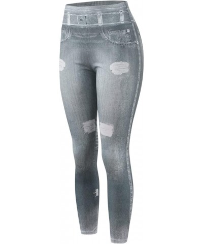 High Waisted Leggings for Women Denim Print Soft Opaque Slim Tights Full Length Butt Lift for Jogging Sports Zr13-grey $6.47 ...