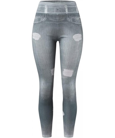 High Waisted Leggings for Women Denim Print Soft Opaque Slim Tights Full Length Butt Lift for Jogging Sports Zr13-grey $6.47 ...