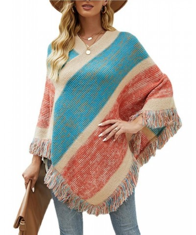 Striped Shawl Sweater Shawl Vneck Cape Tassel Fashion Casual Slim Fit Holiday (F) $16.29 Sweaters