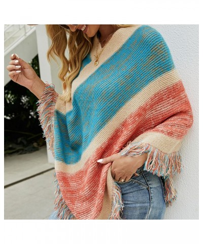 Striped Shawl Sweater Shawl Vneck Cape Tassel Fashion Casual Slim Fit Holiday (F) $16.29 Sweaters