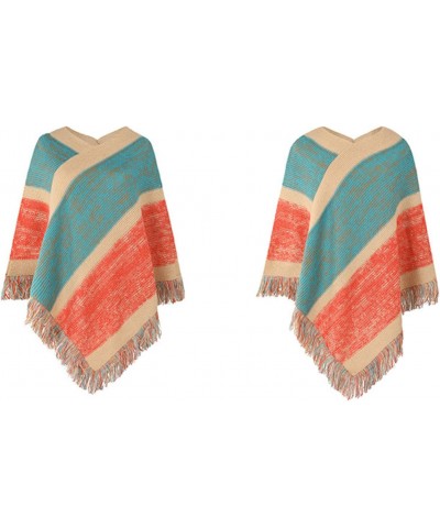 Striped Shawl Sweater Shawl Vneck Cape Tassel Fashion Casual Slim Fit Holiday (F) $16.29 Sweaters