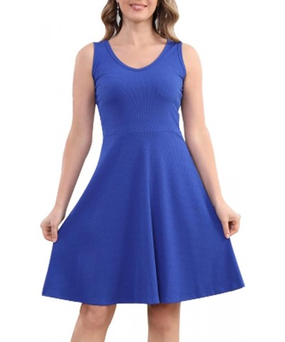 Women Sleeveless V Neck Tank Summer Dress 2024 Casual Beach Fit and Flare Mini Short Sun Dresses Ribbed Blue $11.75 Dresses