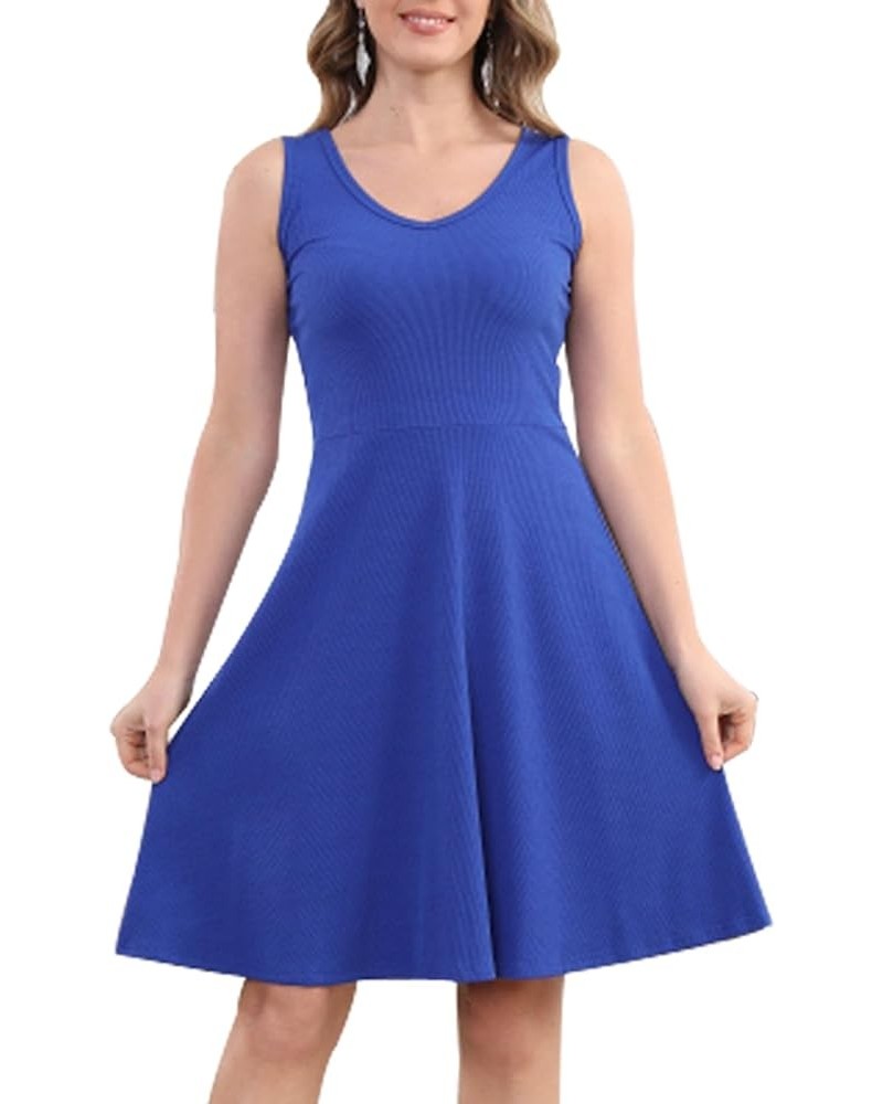 Women Sleeveless V Neck Tank Summer Dress 2024 Casual Beach Fit and Flare Mini Short Sun Dresses Ribbed Blue $11.75 Dresses