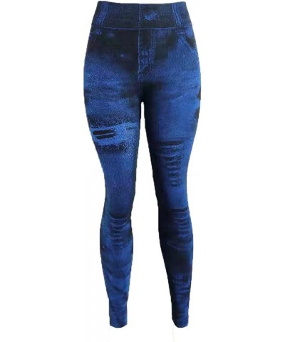 High Waisted Leggings for Women Soft Opaque Slim Tummy Control Workout Running Yoga Leggings for Women Printed Pants A0 Blue ...