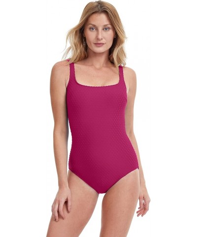 Women's Standard Day Dream Square Neck One Piece Merlot $40.62 Swimsuits