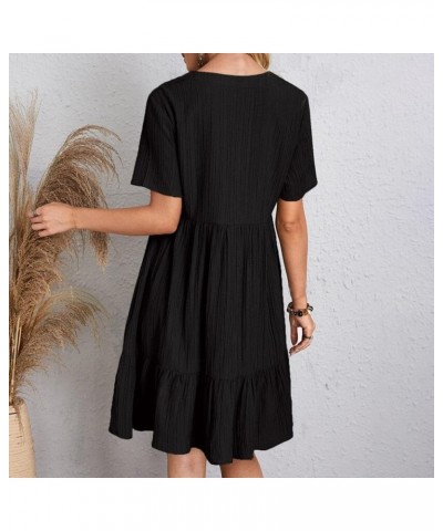 Women Summer Dress V Neck Short Sleeve Ruffle Hem Flowy Swing Dress Swiss Dot Babydoll Chiffon Mini Dress 1 Black $12.99 Dresses