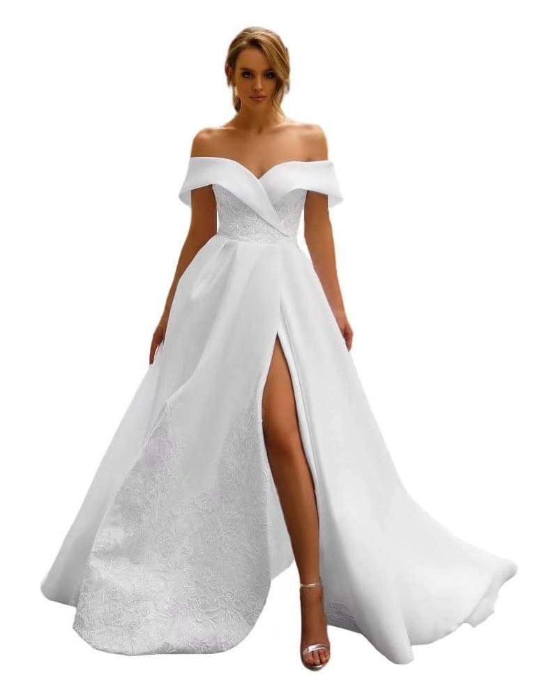 Long Puffy Wedding Dresses for Bride Elegant Bridal Gown with Train Summer Beach Wedding Dress B-white $65.36 Dresses