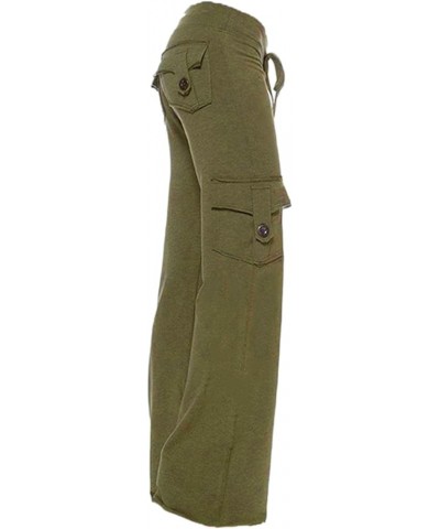 Women's Cargo Pants Plus Size Elastic Waist Baggy Straight Wide Leg Pant Comfy Yoga Workout Palazzo Pant with Pocket B01_gree...