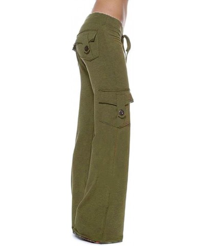 Women's Cargo Pants Plus Size Elastic Waist Baggy Straight Wide Leg Pant Comfy Yoga Workout Palazzo Pant with Pocket B01_gree...