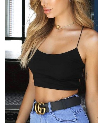 Clubwear for Women Spaghetti Strap Sexy Backless Camisole Crop Tops Black $15.76 Tanks