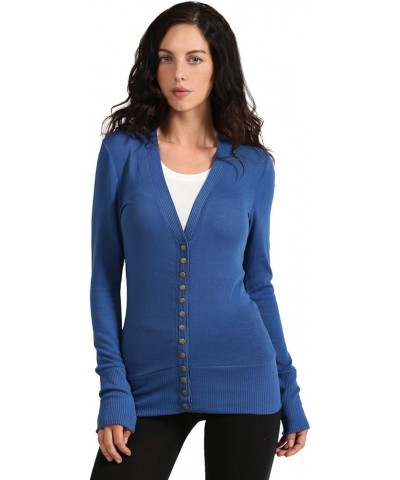 Womens Snap Button Sweater Cardigan with Ribbed Detailed S-3XL Bluemist $10.04 Sweaters