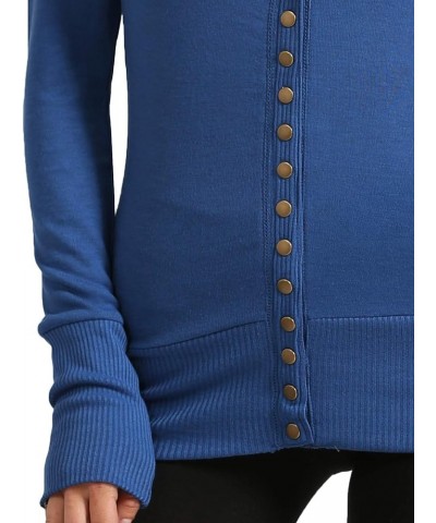 Womens Snap Button Sweater Cardigan with Ribbed Detailed S-3XL Bluemist $10.04 Sweaters