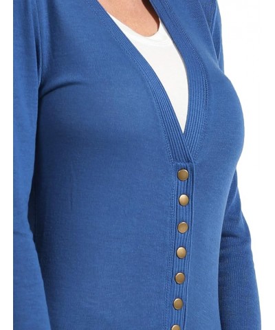 Womens Snap Button Sweater Cardigan with Ribbed Detailed S-3XL Bluemist $10.04 Sweaters