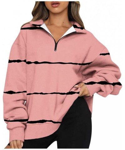 Womens Fall Fashion 2023 Quarter Zip Long Sleeve Sweatshirt Solid Color Loose Trendy Pullover Sweatshirts Clothing Pink 39 $9...