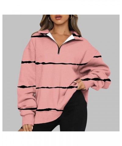 Womens Fall Fashion 2023 Quarter Zip Long Sleeve Sweatshirt Solid Color Loose Trendy Pullover Sweatshirts Clothing Pink 39 $9...