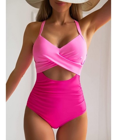 Women's One Piece Swimsuit Tummy Control Cutout High Waisted Bathing Suit Wrap Tie Back Swimsuits B1-hot Pink $9.66 Swimsuits