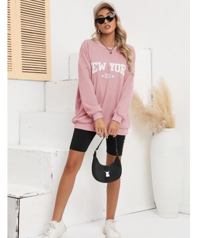 Women Oversized Crewneck Sweatshirt Embroidered Tops Long Sleeve Batwing Pullover Drop Shoulder Hoodie 2-dusty Pink $15.96 Ho...