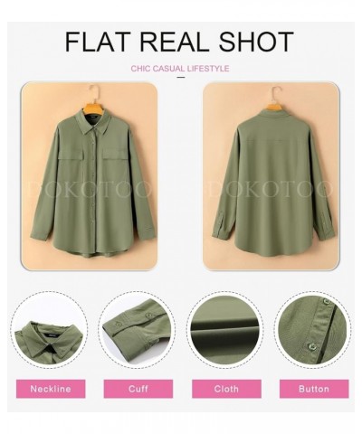 Womens Button Down V Neck Long Sleeve Shirts Boyfriend Oversized Casual Solid Blouses Tops with Pockets Green $19.23 Blouses