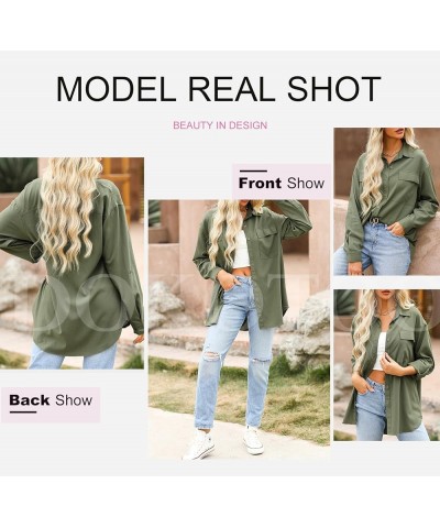 Womens Button Down V Neck Long Sleeve Shirts Boyfriend Oversized Casual Solid Blouses Tops with Pockets Green $19.23 Blouses