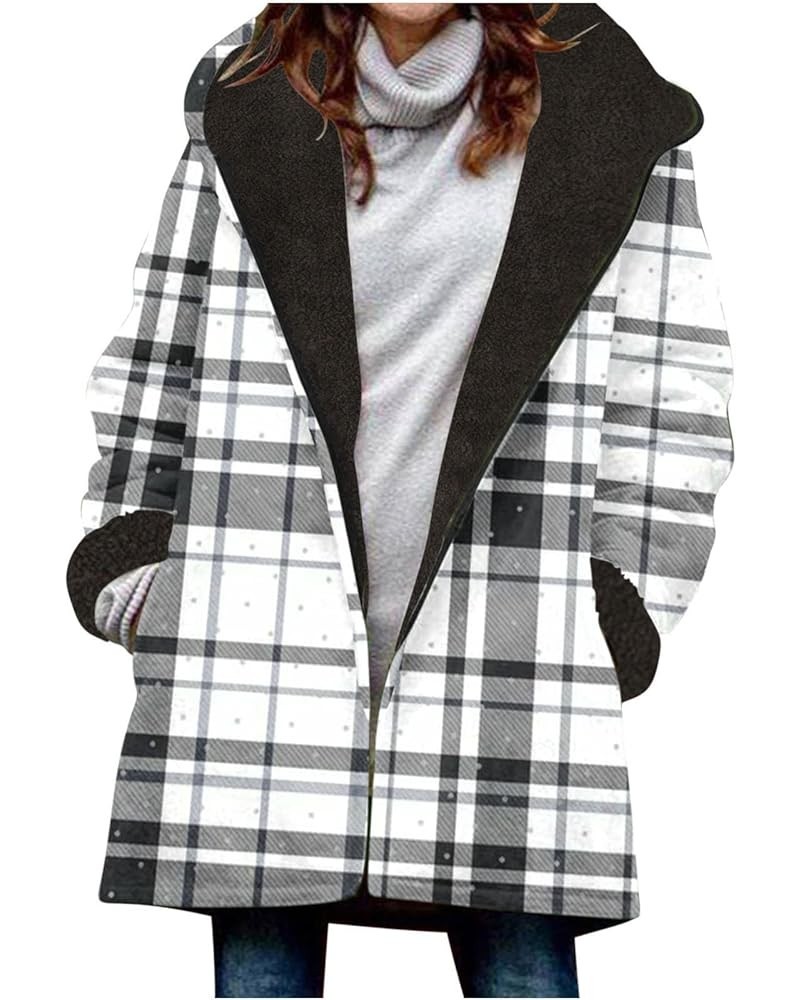 Women's Sherpa Fleece Outerwear Plaid Print Fashion Jackets Thickened Warm Hooded Winter Coats Oversized Soft Overcoat Winter...