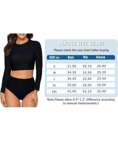 Womens Two Piece Rash Guard Swimsuit Long Sleeve Sun Protection Surfing Swimwear-1 Blue Leaf $16.19 Swimsuits