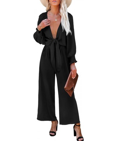 Rompers for Women Dressy Spring Summer Tie Knot Front Sexy V Neck Jumpsuits C Black $26.39 Rompers