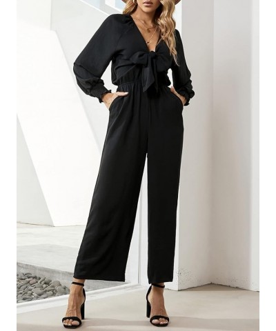 Rompers for Women Dressy Spring Summer Tie Knot Front Sexy V Neck Jumpsuits C Black $26.39 Rompers